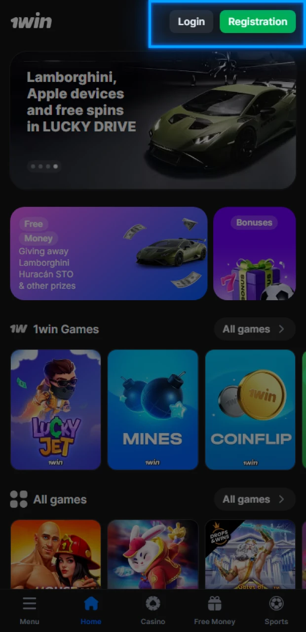 Log in to the 1Win app to start playing on iOS.