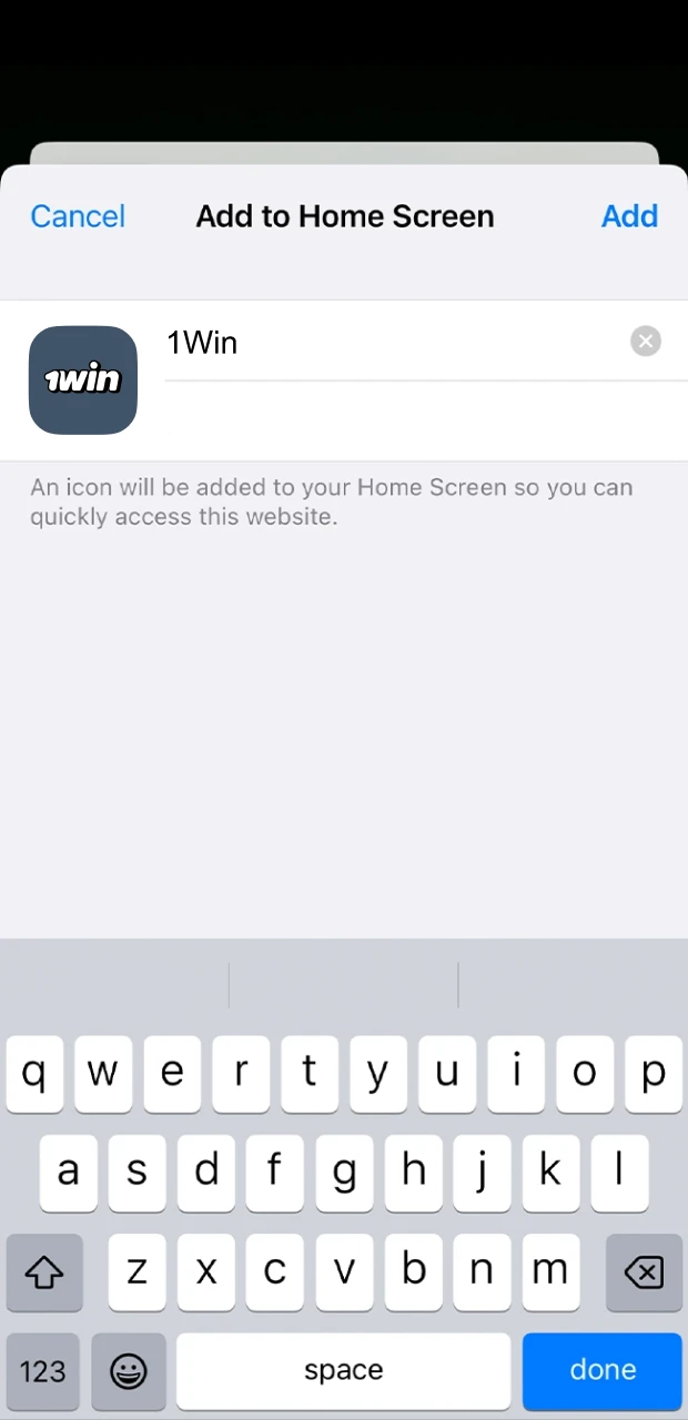 Add a 1Win shortcut to your iOS device.