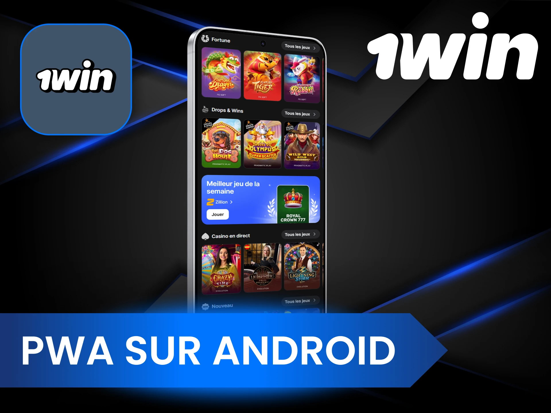 Ajoutez le raccourci 1Win à l'écran d'accueil de votre appareil Android.