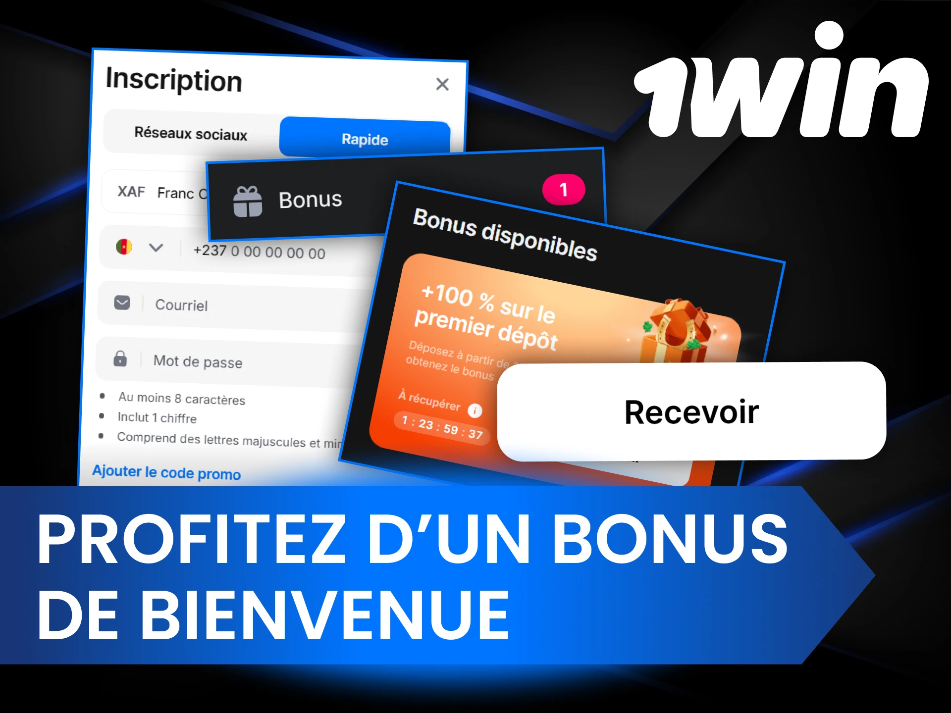 Suivez quelques étapes simples pour recevoir votre bonus de bienvenue 1Win.