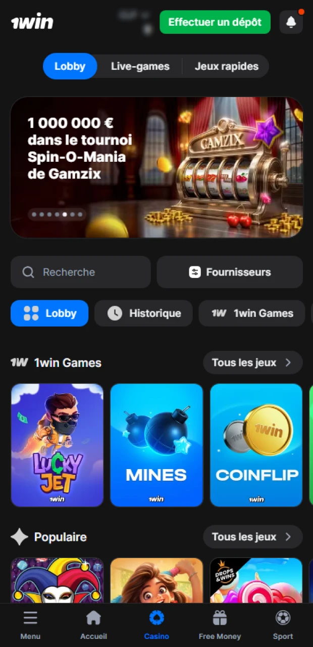 Trouvez un jeu sur 1Win sur lequel vous souhaitez parier.