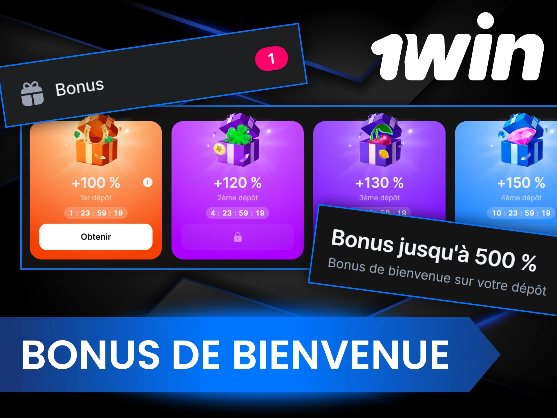 Après avoir terminé avec succès votre inscription sur 1Win, réclamez votre bonus de bienvenue.