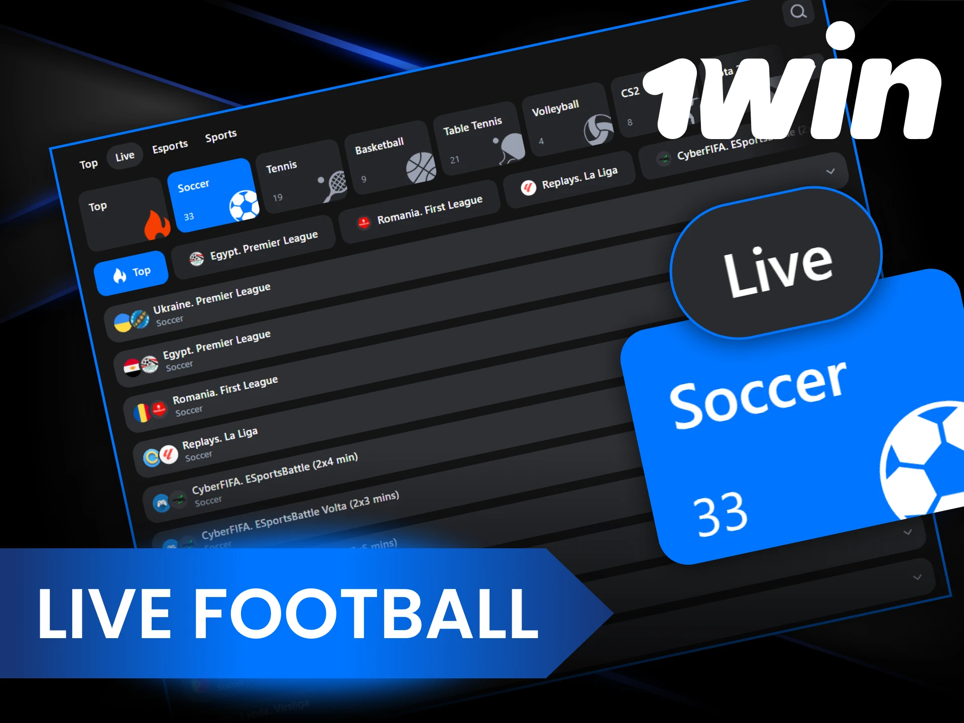 Bet on football in real time at 1Win.