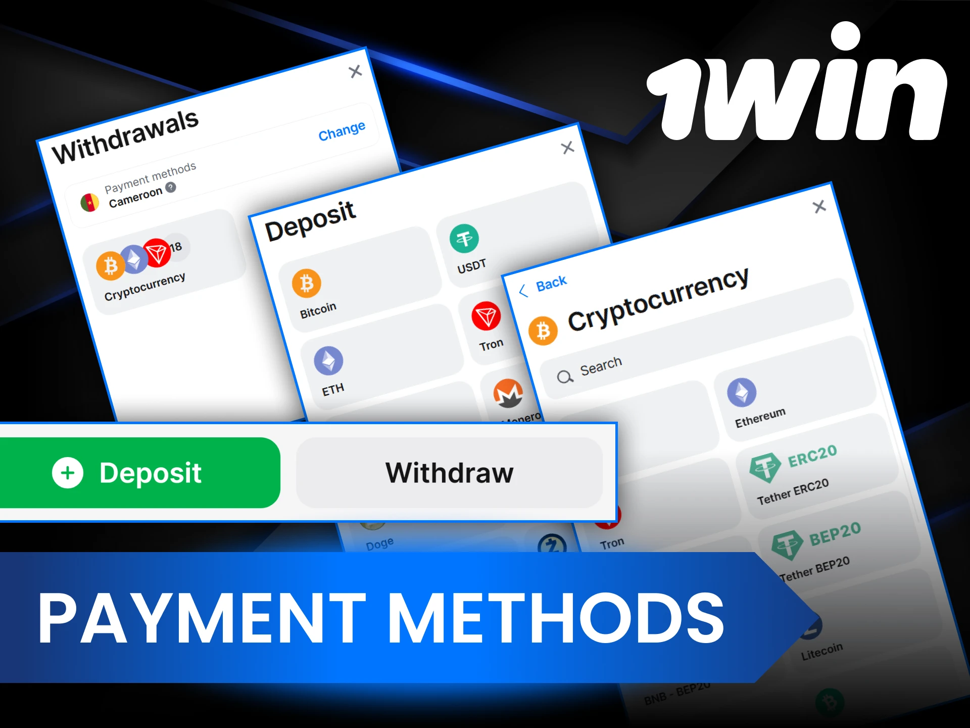 1Win is convenient because it offers various payment systems.