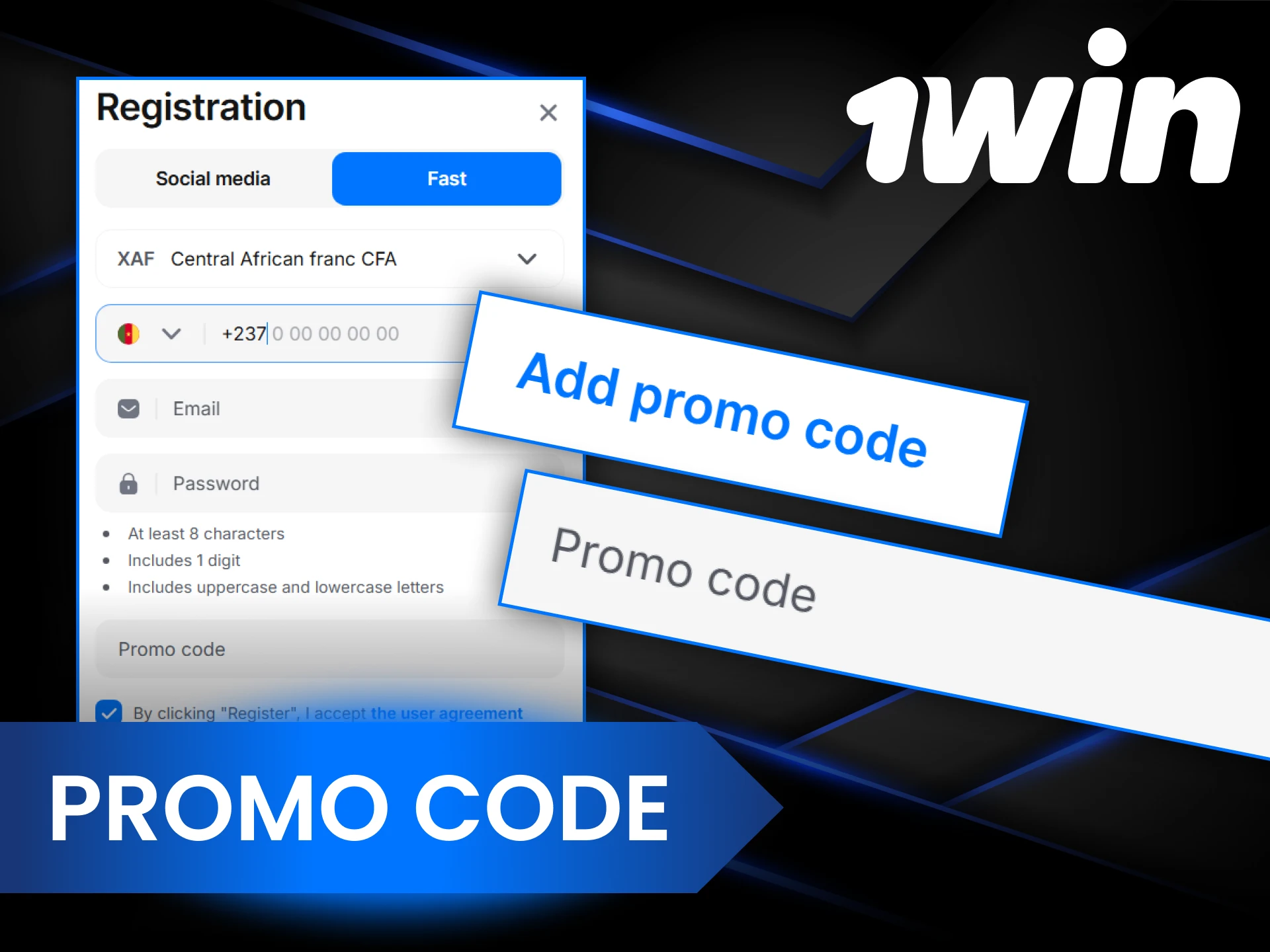 You can use a promo code when registering or depositing funds at 1Win.
