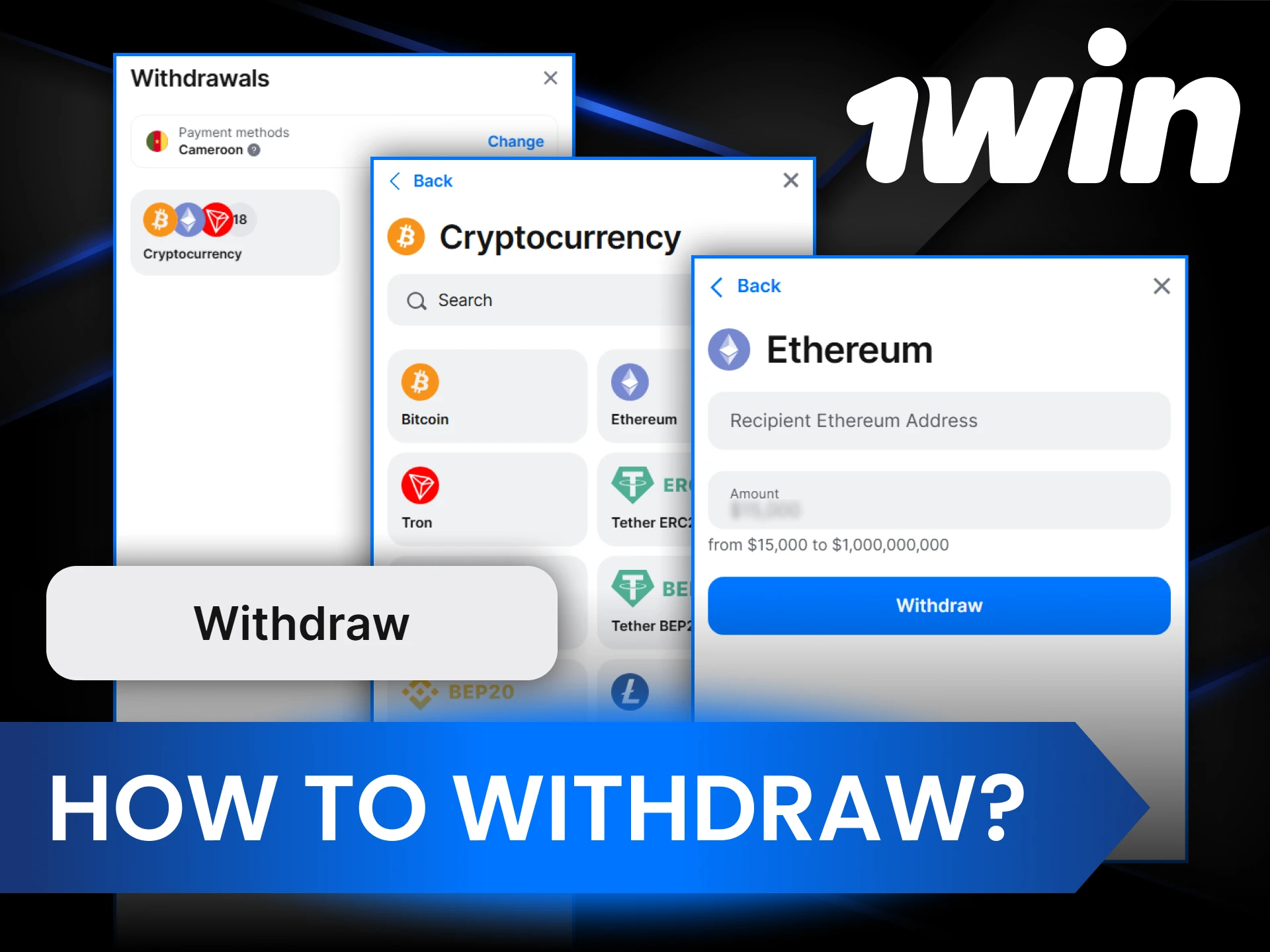 Withdraw funds using the various payment systems 1Win offers.