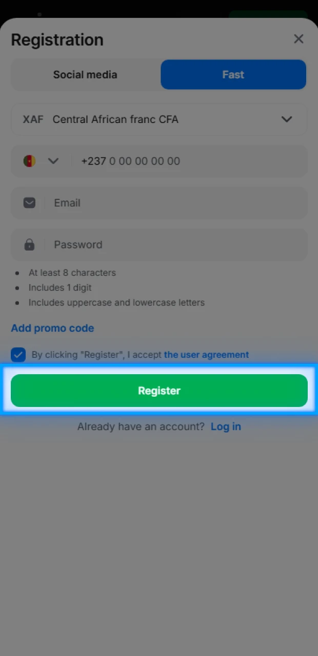 Complete your 1Win registration.