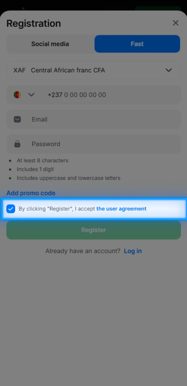 Agree to the 1Win registration rules.