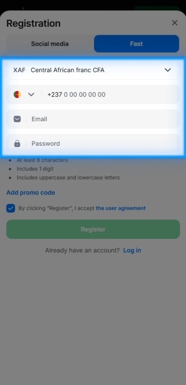 Fill out the 1Win registration form.