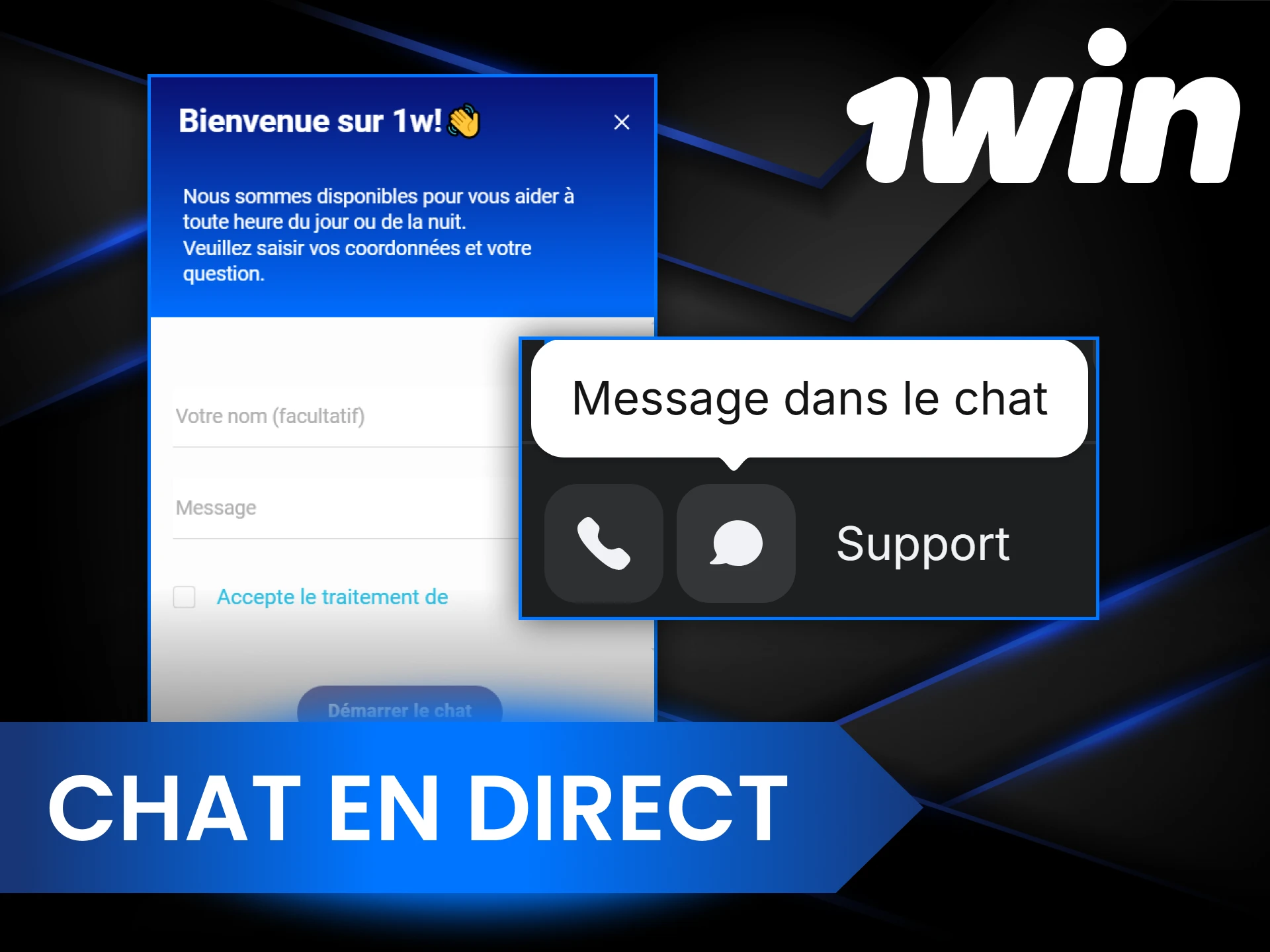 Le chat en direct de 1Win est disponible 24h/24 et 7j/7 pour répondre à vos questions.