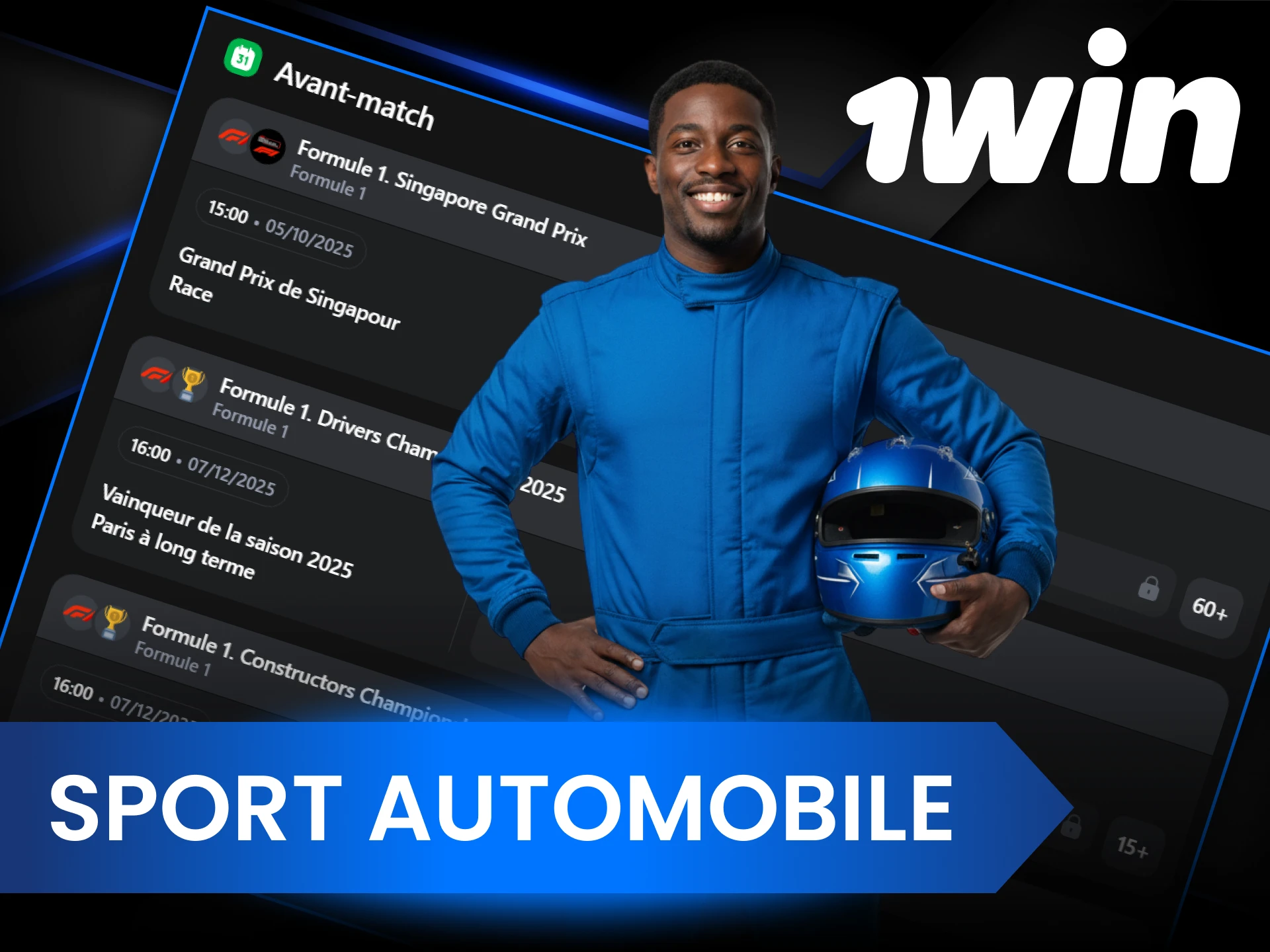 Tentez votre chance et pariez sur les sports automobiles sur 1Win.
