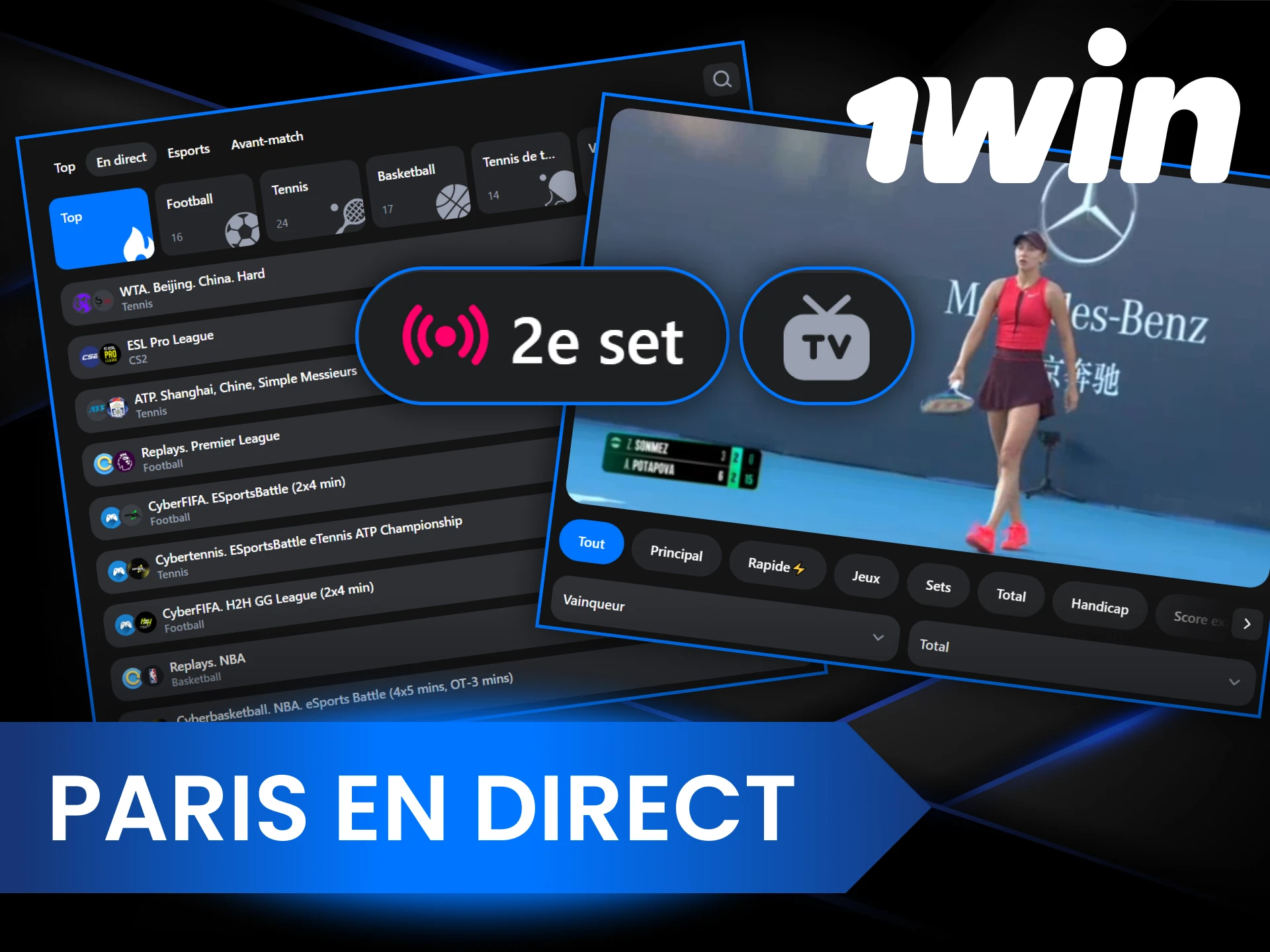 Regardez des matchs sportifs en direct sur 1Win et pariez simultanément.
