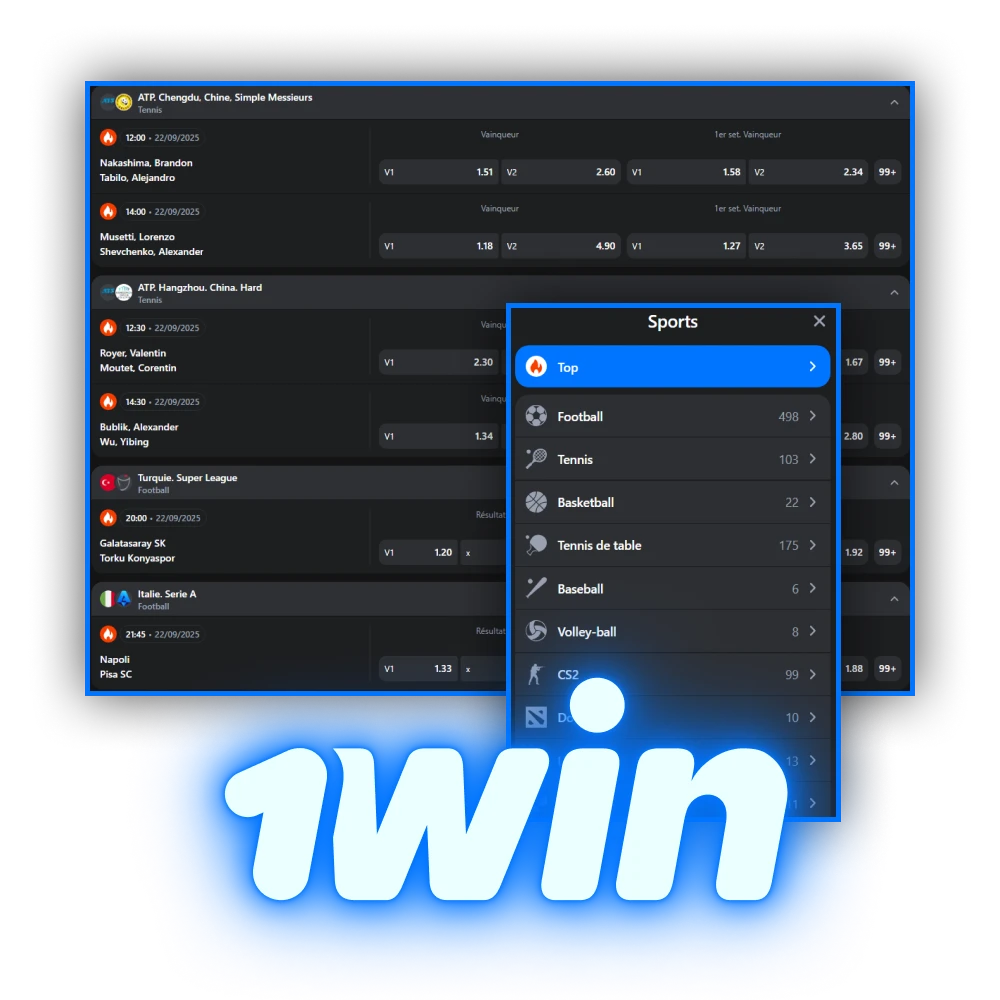 1Win vous permet de parier sur le sport.