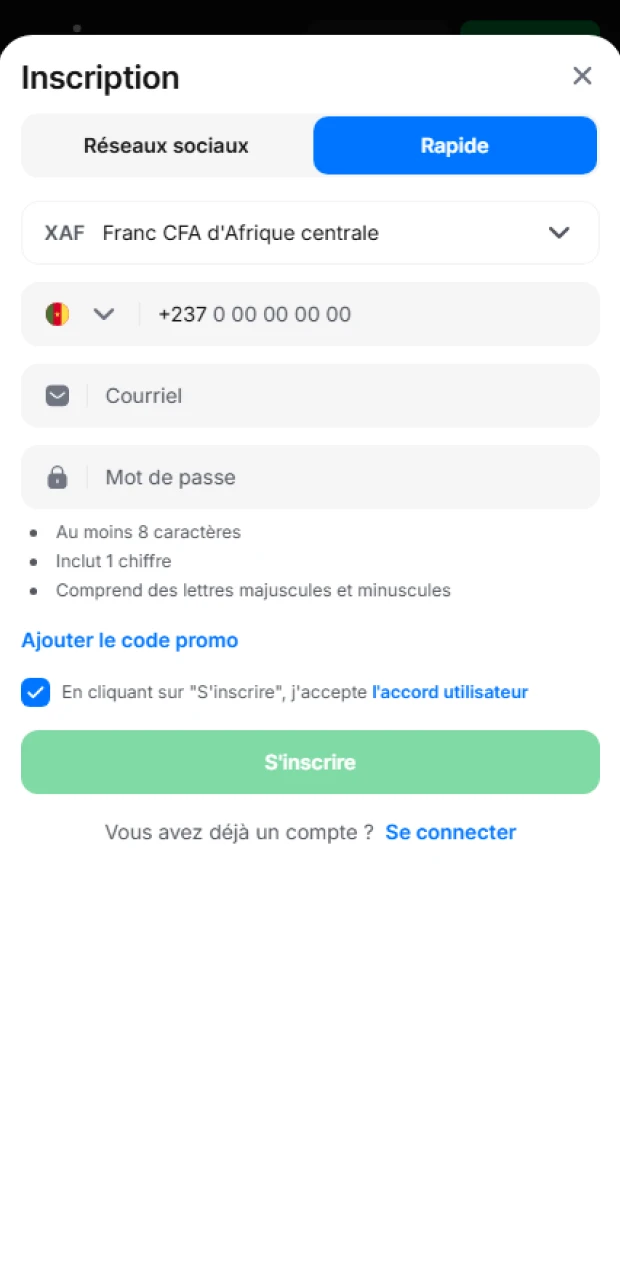 Pour parier sur le sport sur 1Win, vous devez vous inscrire.