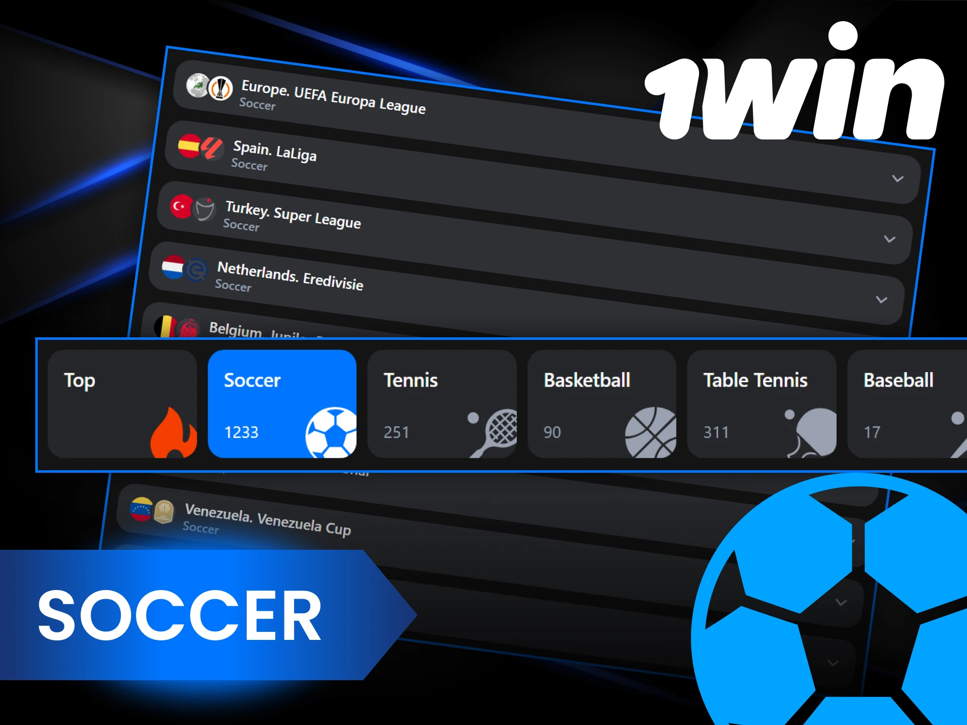 Enjoy soccer and bet on your favorite teams at 1Win.