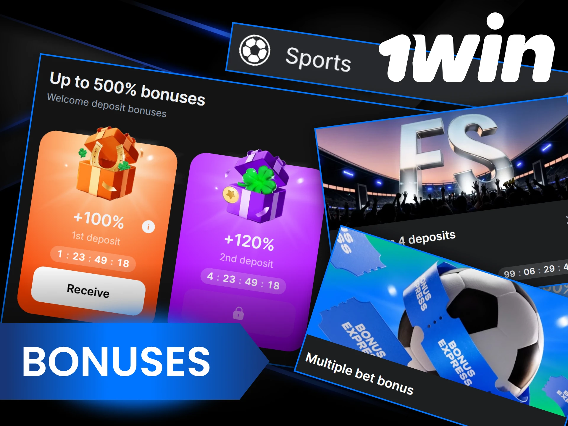 Get bonuses and use them when betting on sports at 1Win.