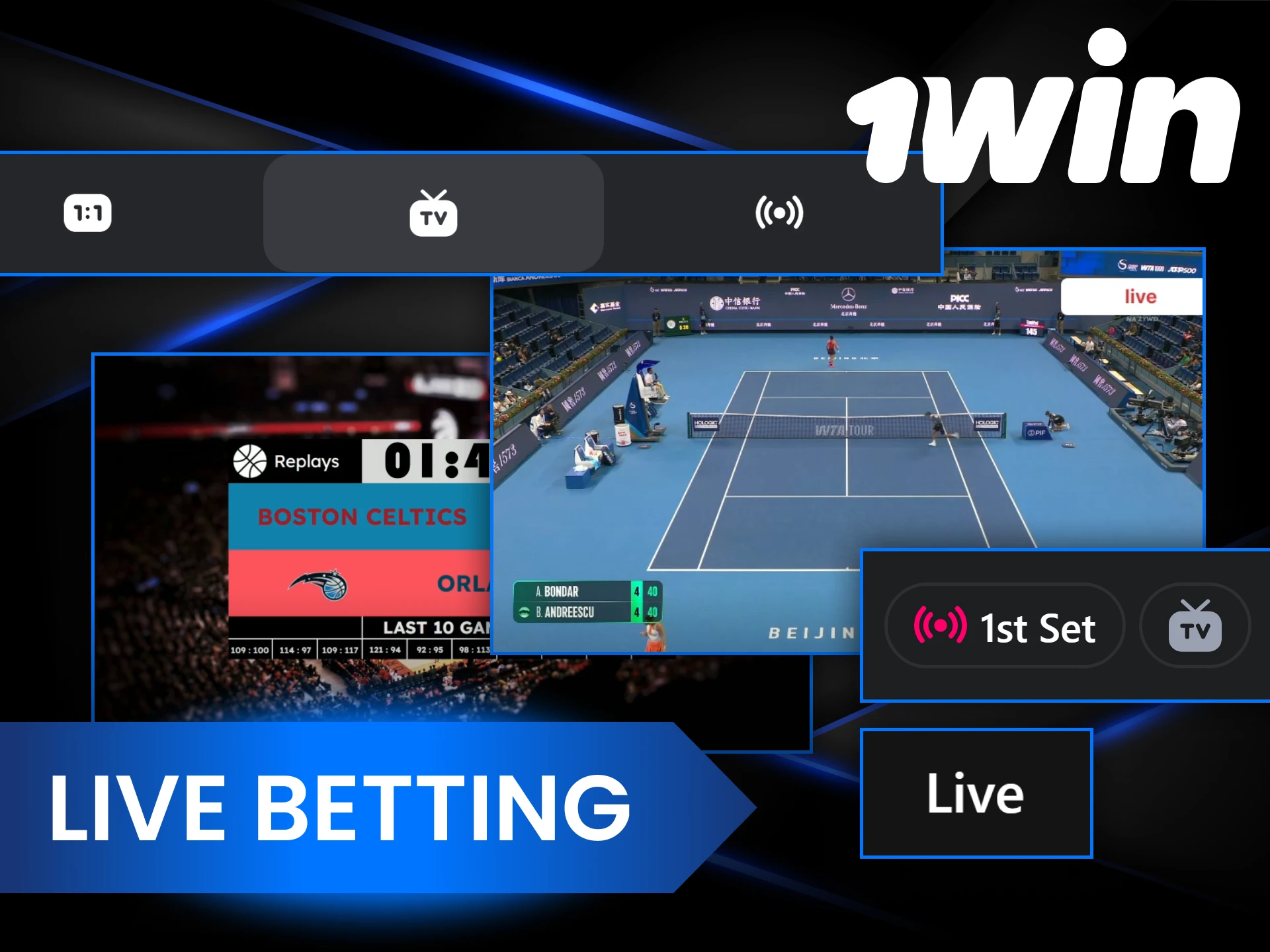 Place sports bets on 1Win in real time to follow the outcome of matches.