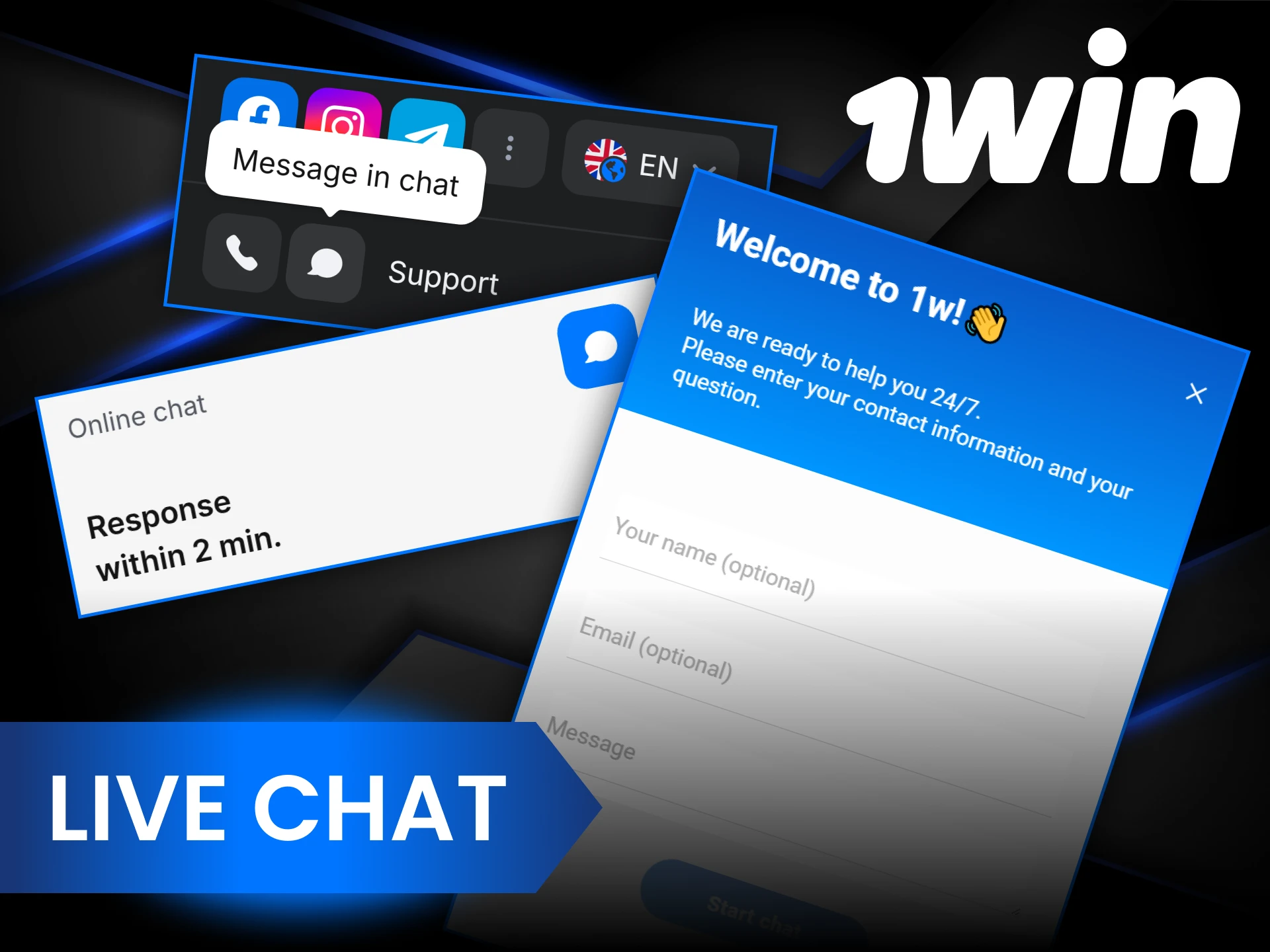 1Win's live chat will quickly respond and assist you.